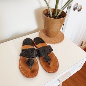 Jack Rogers Black Patent Flat Sandals, Size 10